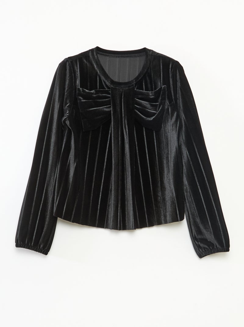 Effen top van stevige, zachte ribjersey met strik zwart - Kiabi