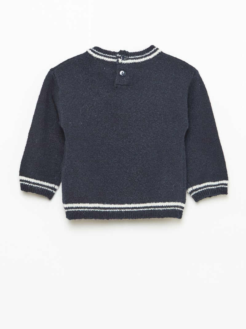 Effen trui met contrasterende boorden Blauw - Kiabi