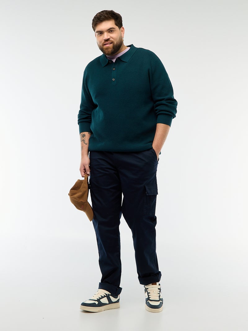 Effen trui met polokraag en knoopsluiting Blauw - Kiabi