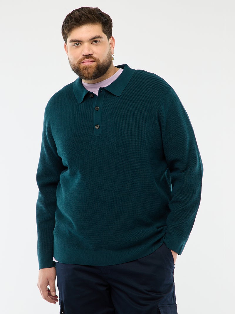 Effen trui met polokraag en knoopsluiting Blauw - Kiabi