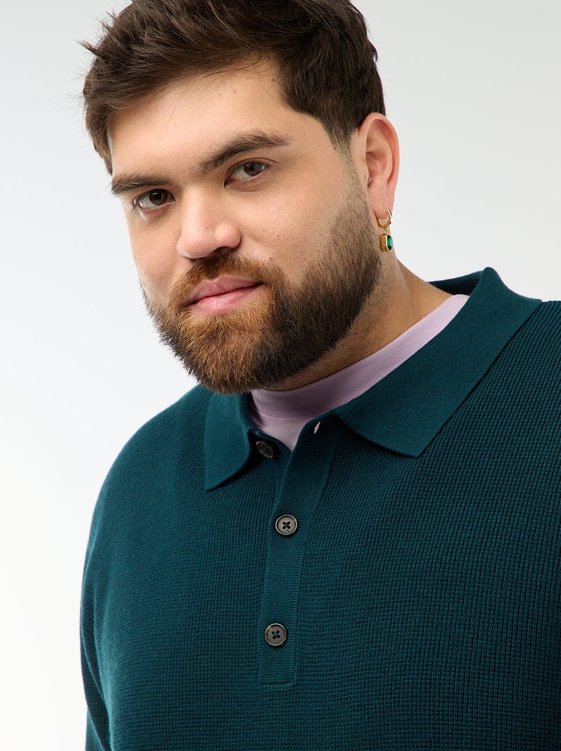 Effen trui met polokraag en knoopsluiting Blauw - Kiabi