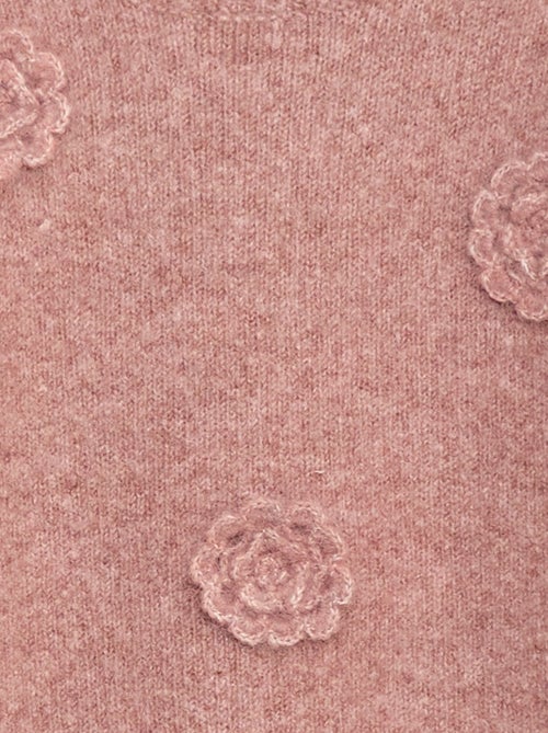 Effen trui met ronde hals en gehaakte bloemen - Kiabi