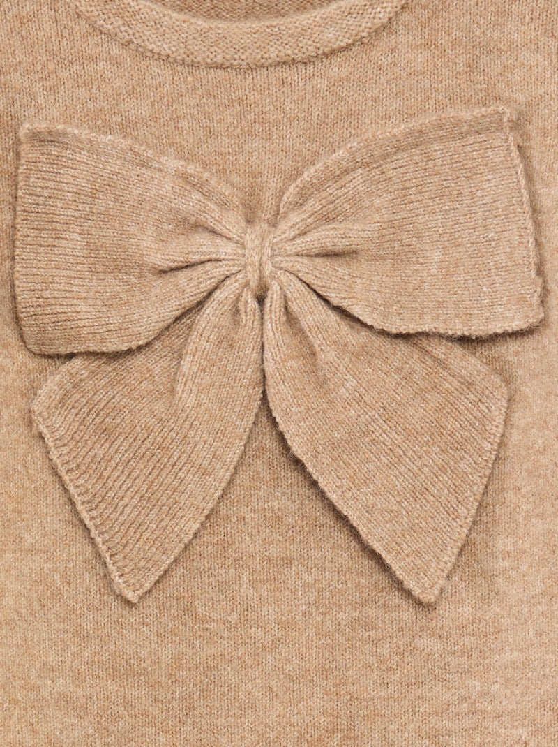 Effen trui met ronde hals en strikje Biege - Kiabi