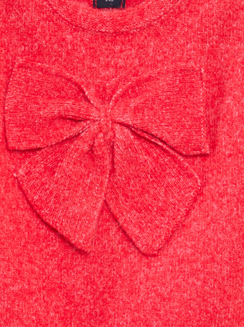 Effen trui met ronde hals en strikje Rood - Kiabi