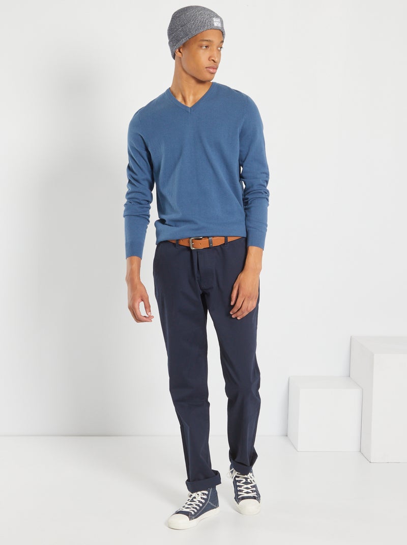 Effen trui met V-hals +1m90 donkerblauw - Kiabi
