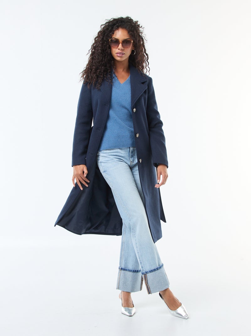 Effen trui met V-hals Blauw - Kiabi