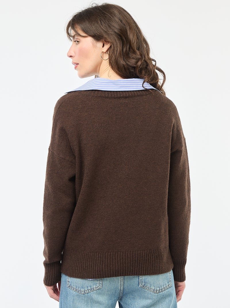 Effen trui met V-hals Bruin - Kiabi