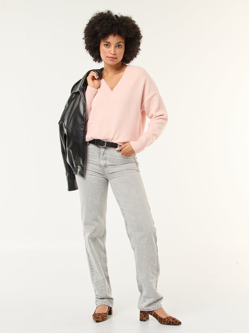 Effen trui met V-hals Rose - Kiabi