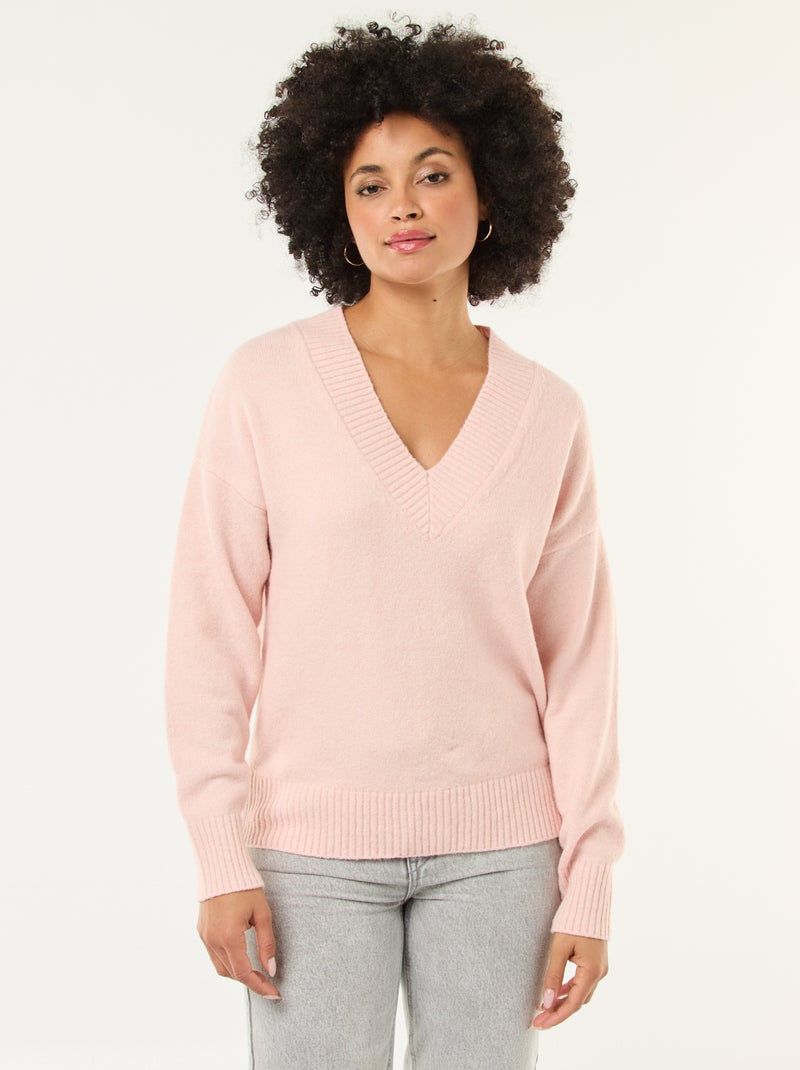 Effen trui met V-hals Rose - Kiabi