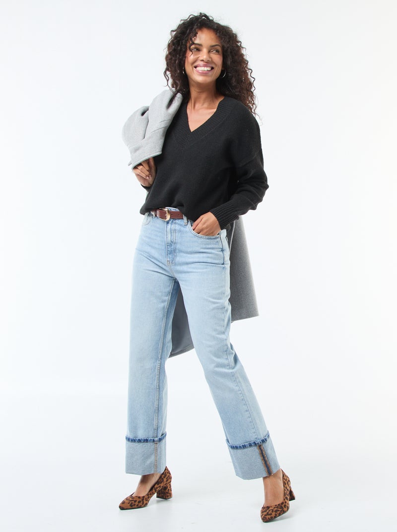 Effen trui met V-hals zwart - Kiabi