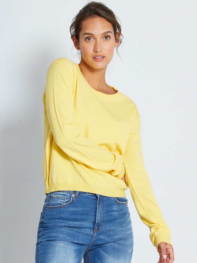 Effen trui van fijn tricot geel - Kiabi