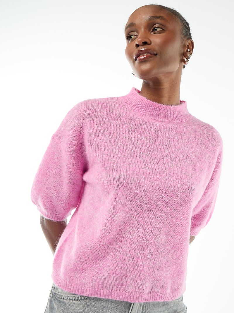Effen trui van mohair met ronde hals Rose - Kiabi