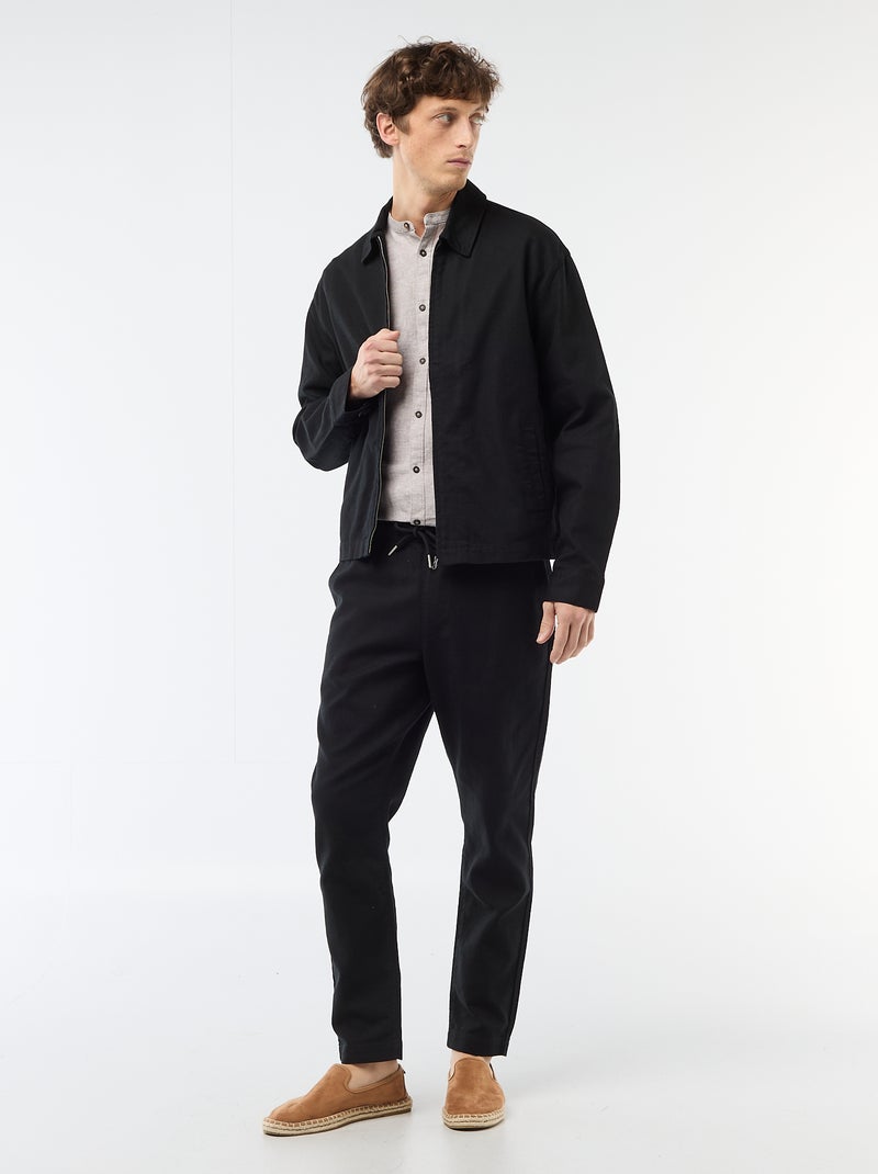 Effen twill jas met rits Zwart - Kiabi