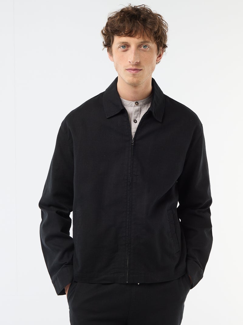 Effen twill jas met rits Zwart - Kiabi