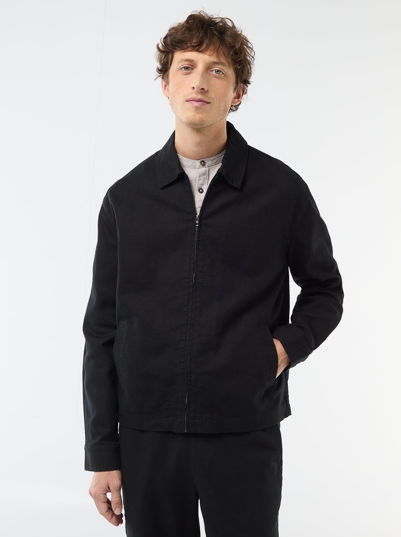 Effen twill jas met rits Zwart - Kiabi