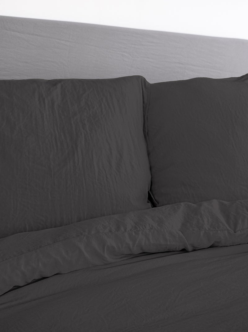 Effen, uiterst zachte dekbedset - Voor 1- of 2-persoonsbed Zwart - Kiabi
