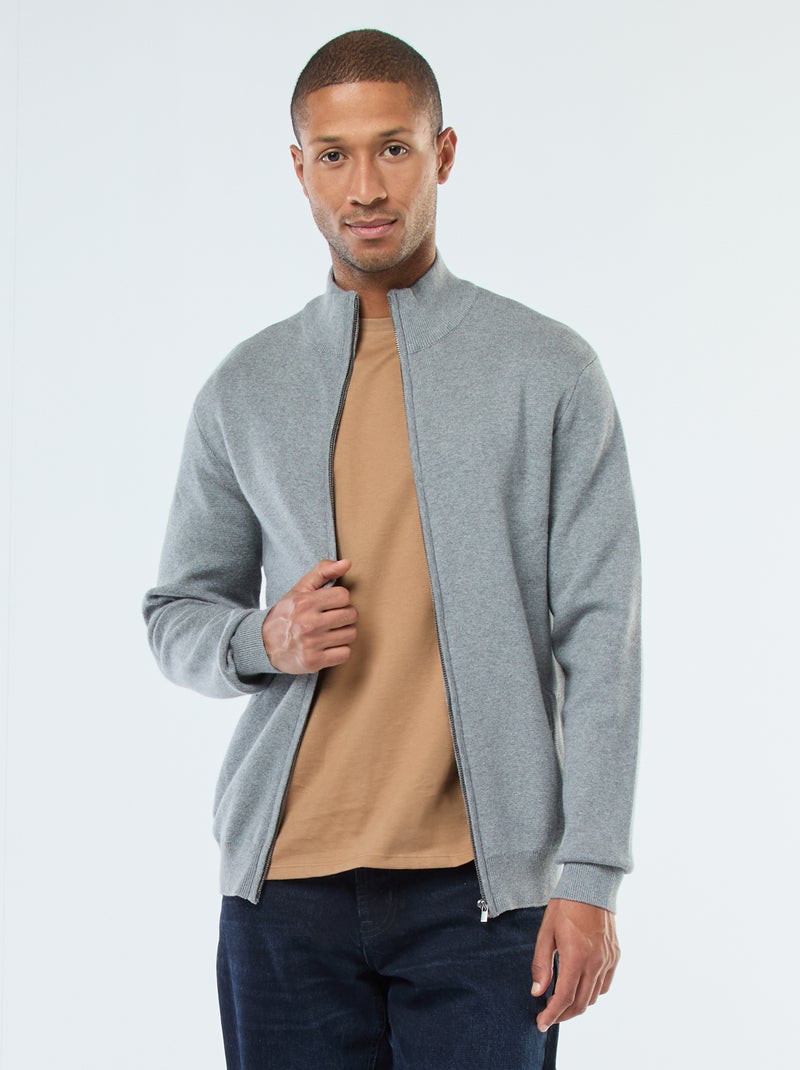 Effen vest met rits en opstaande kraag Grijs - Kiabi