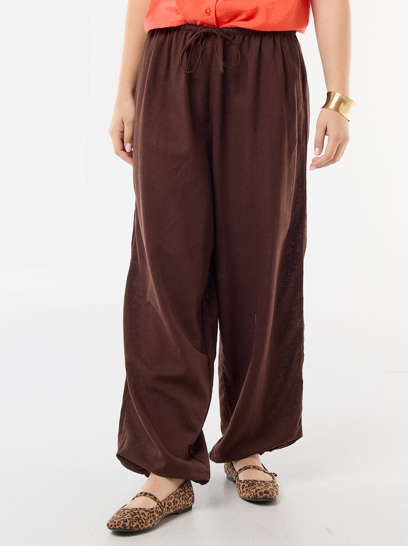 Effen wijde broek met elastische tailleband Bruin - Kiabi