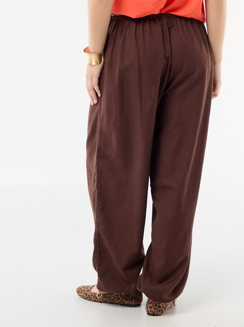 Effen wijde broek met elastische tailleband Bruin - Kiabi