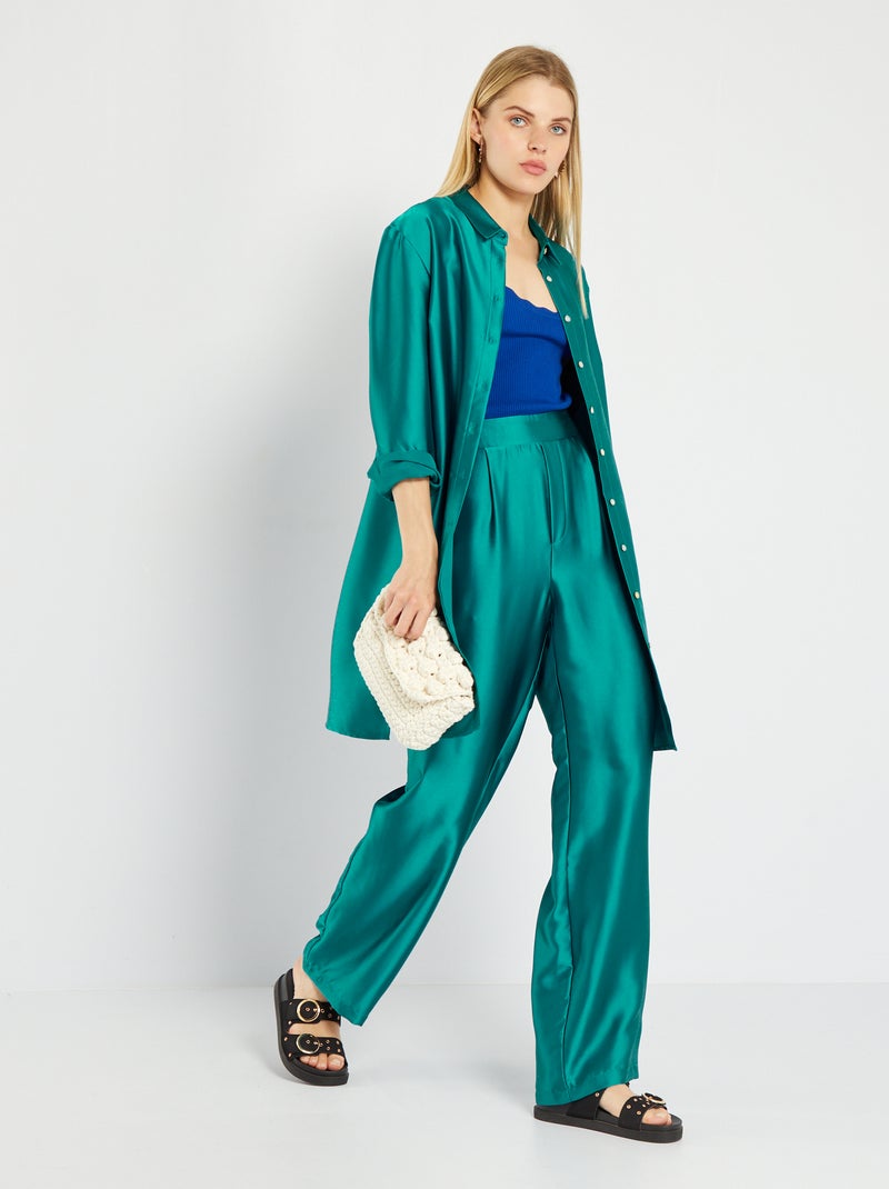 Effen wijde broek met print BLAUW - Kiabi
