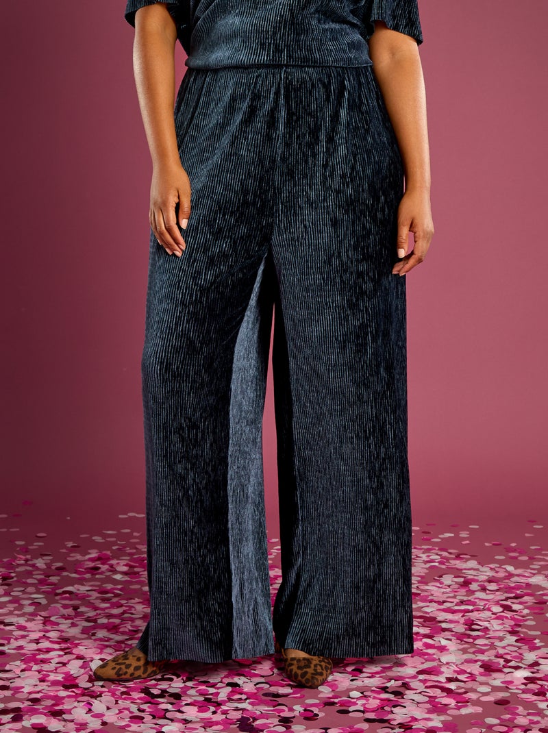 Effen wijde broek van corduroy Blauw - Kiabi