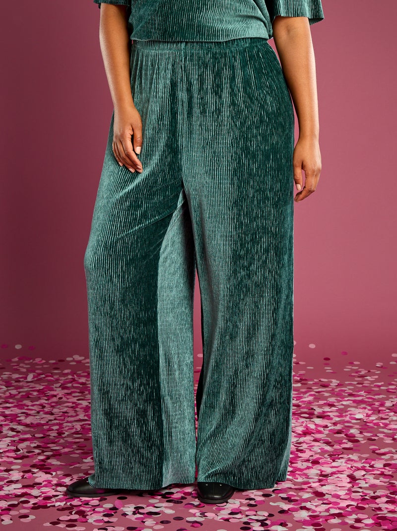 Effen wijde broek van corduroy Groen - Kiabi