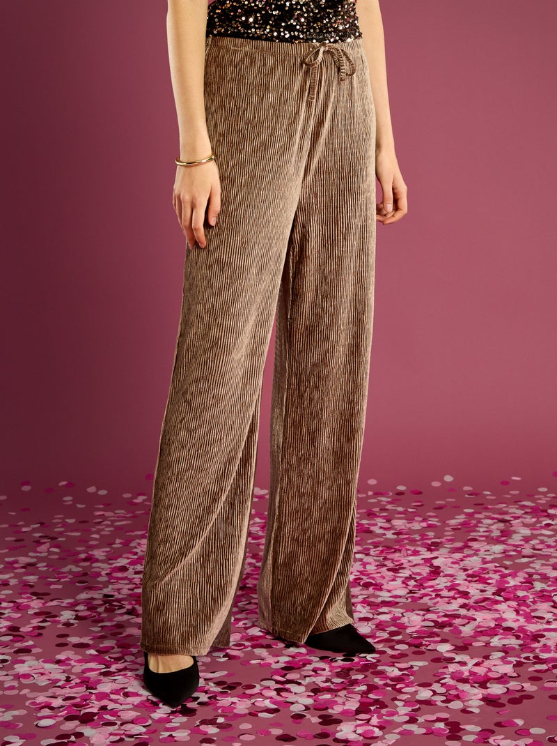 Effen wijde broek van velours Bruin - Kiabi