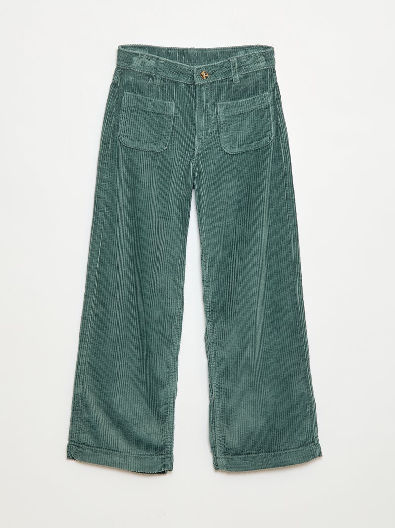 Effen wijde broek van velours Groen - Kiabi