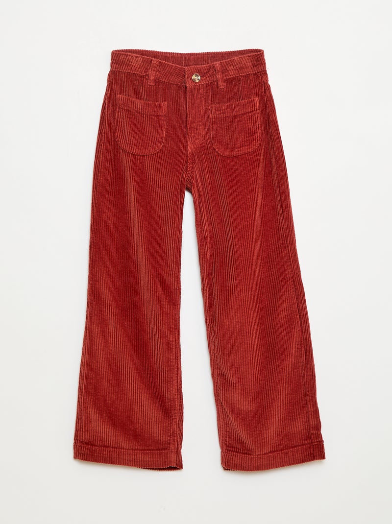 Effen wijde broek van velours Rood - Kiabi
