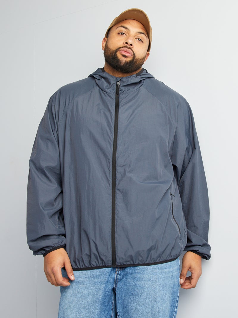 Effen windjack, opvouwbaar in de capuchon BLAUW - Kiabi