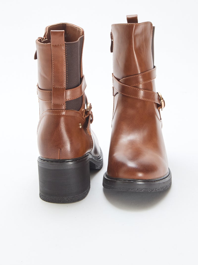 Elastische laarsjes met riempjes Bruin - Kiabi