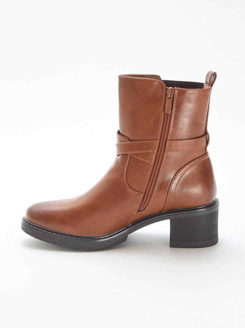 Elastische laarsjes met riempjes Bruin - Kiabi