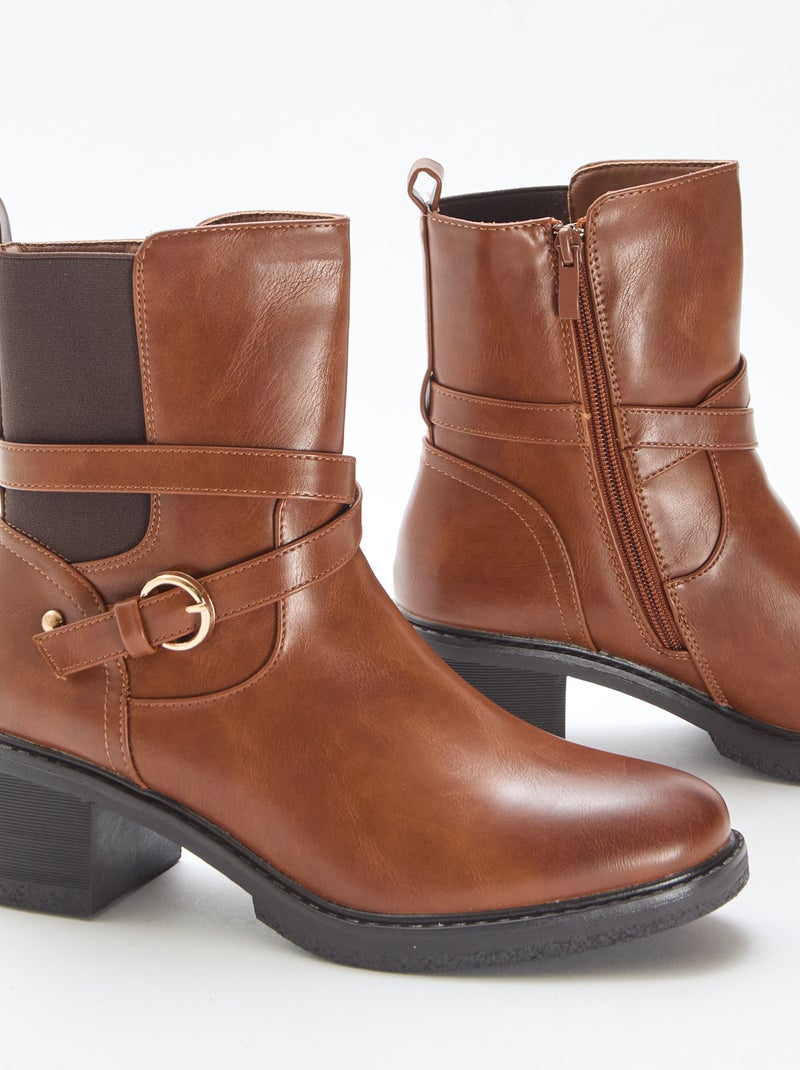 Elastische laarsjes met riempjes Bruin - Kiabi