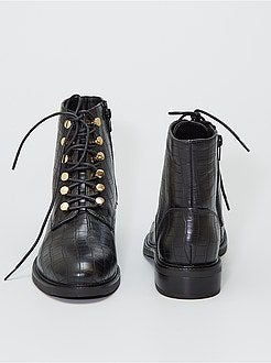 Enkellaarzen van imitatieleer met veters - Kiabi