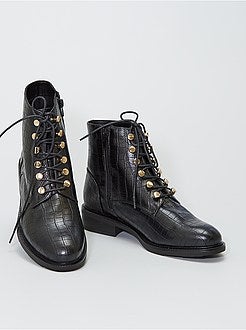 Enkellaarzen van imitatieleer met veters - Kiabi