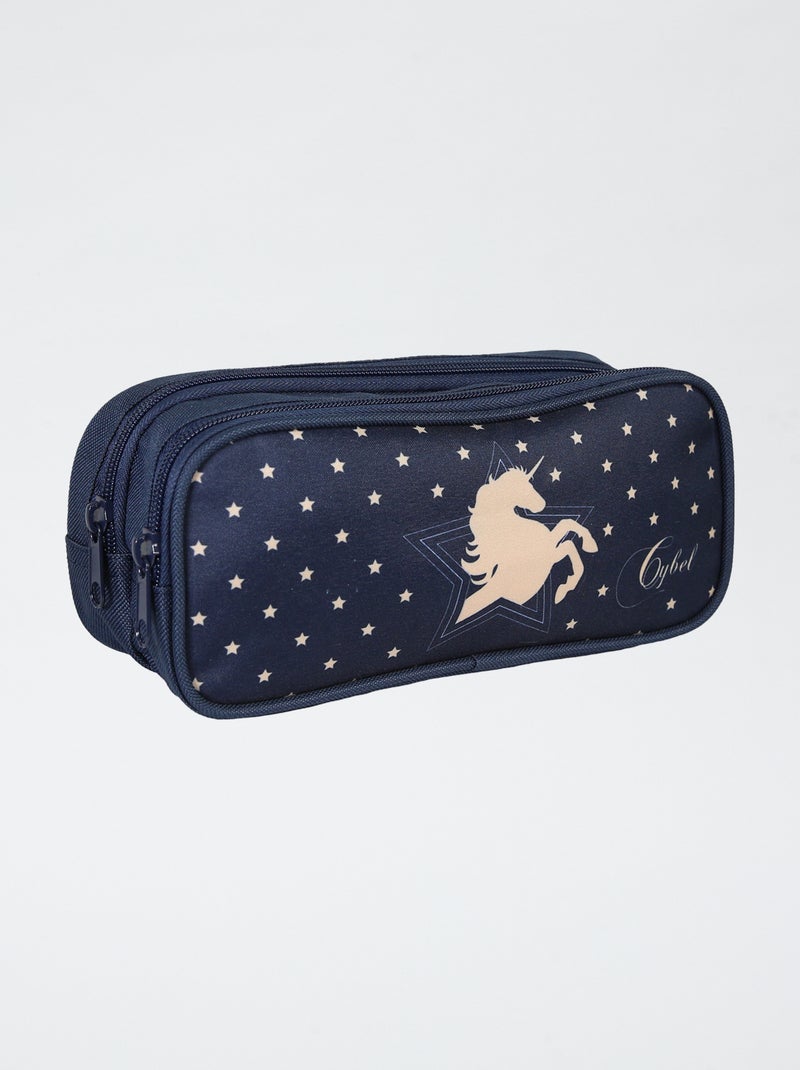 Etui met twee vakken en eenhoornprint Blauw - Kiabi