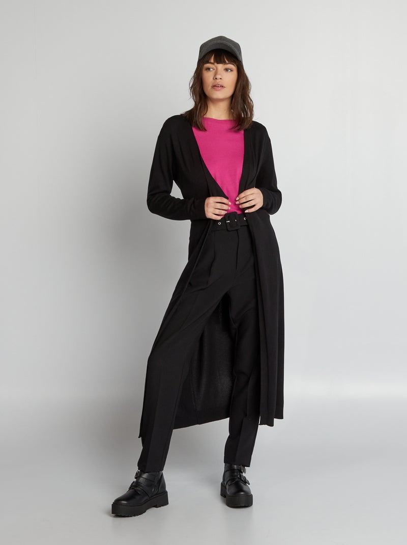 Extra lang vest met ceintuur ZWART - Kiabi