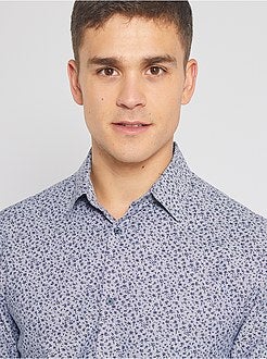 Herenmode maat S-XXL - Extra slim-fit hemd met klein motief - Kiabi