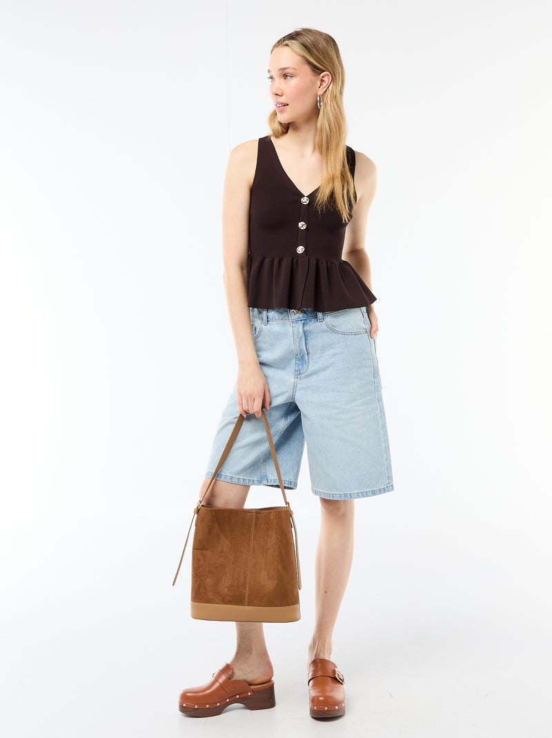 Fijngebreid vest met knoopsluiting Bruin - Kiabi