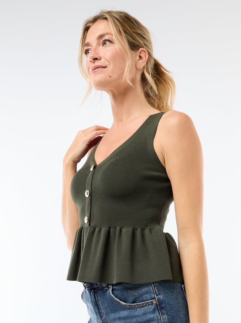 Fijngebreid vest met knoopsluiting Groen - Kiabi