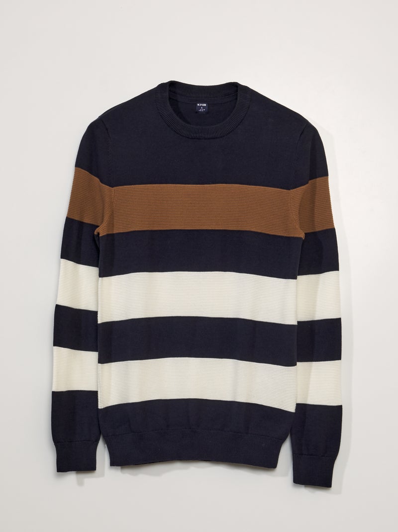 Fijngebreide, gestreepte trui BLAUW - Kiabi
