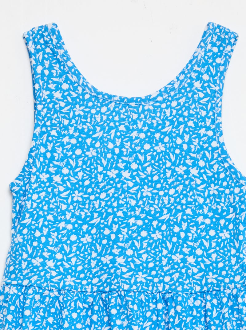 Fijngebreide jurk met dunne bandjes en all-over print van katoen Blauw - Kiabi