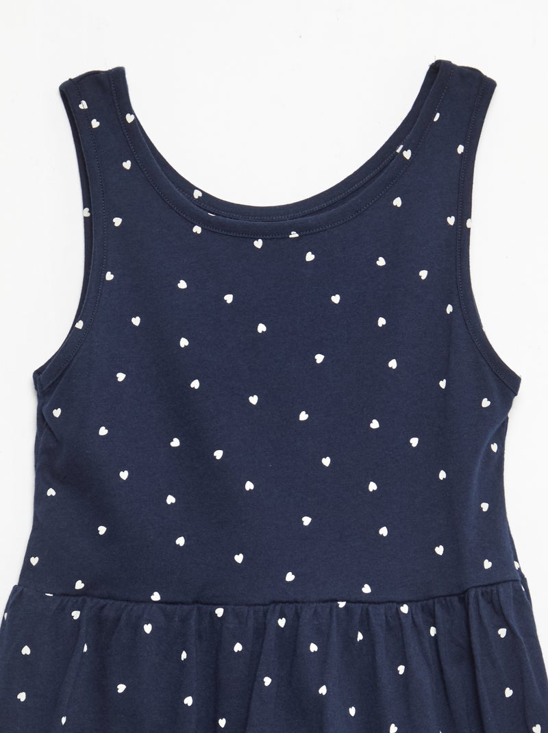 Fijngebreide jurk met dunne bandjes en all-over print van katoen Blauw - Kiabi