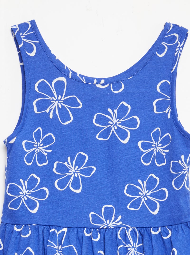 Fijngebreide jurk met dunne bandjes en all-over print van katoen Blauw - Kiabi