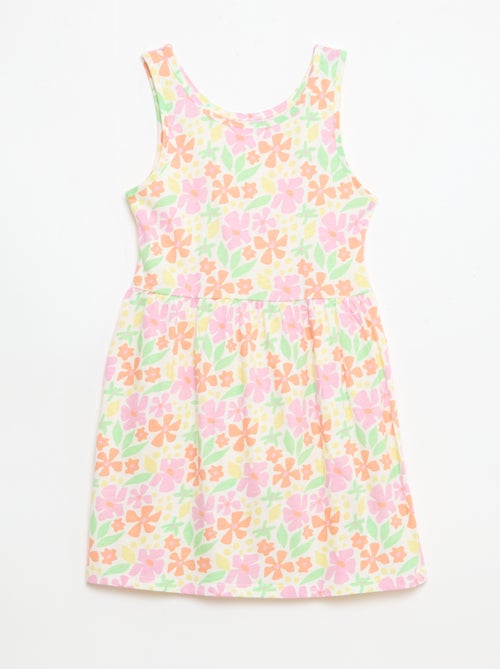 Fijngebreide jurk met dunne bandjes en all-over print van katoen - Kiabi