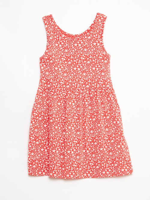 Fijngebreide jurk met dunne bandjes en all-over print van katoen - Kiabi