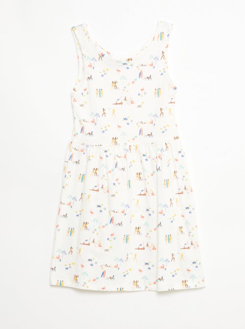 Fijngebreide jurk met dunne bandjes en all-over print van katoen - Kiabi