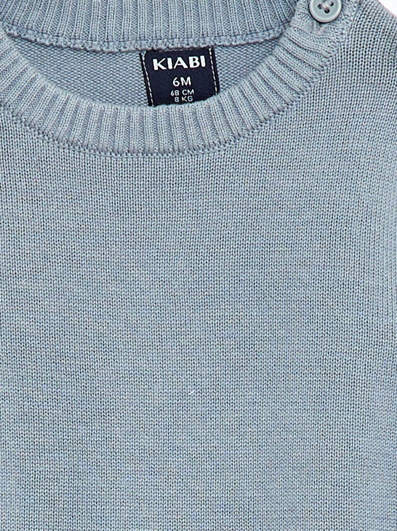 Fijngebreide trui met knoopsluiting bij de hals Blauw - Kiabi