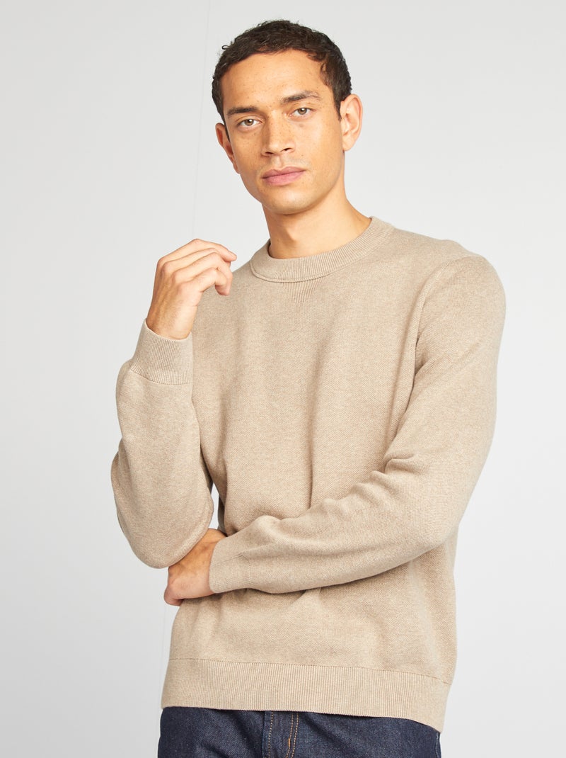 Fijngebreide trui met kraagje BIEGE - Kiabi