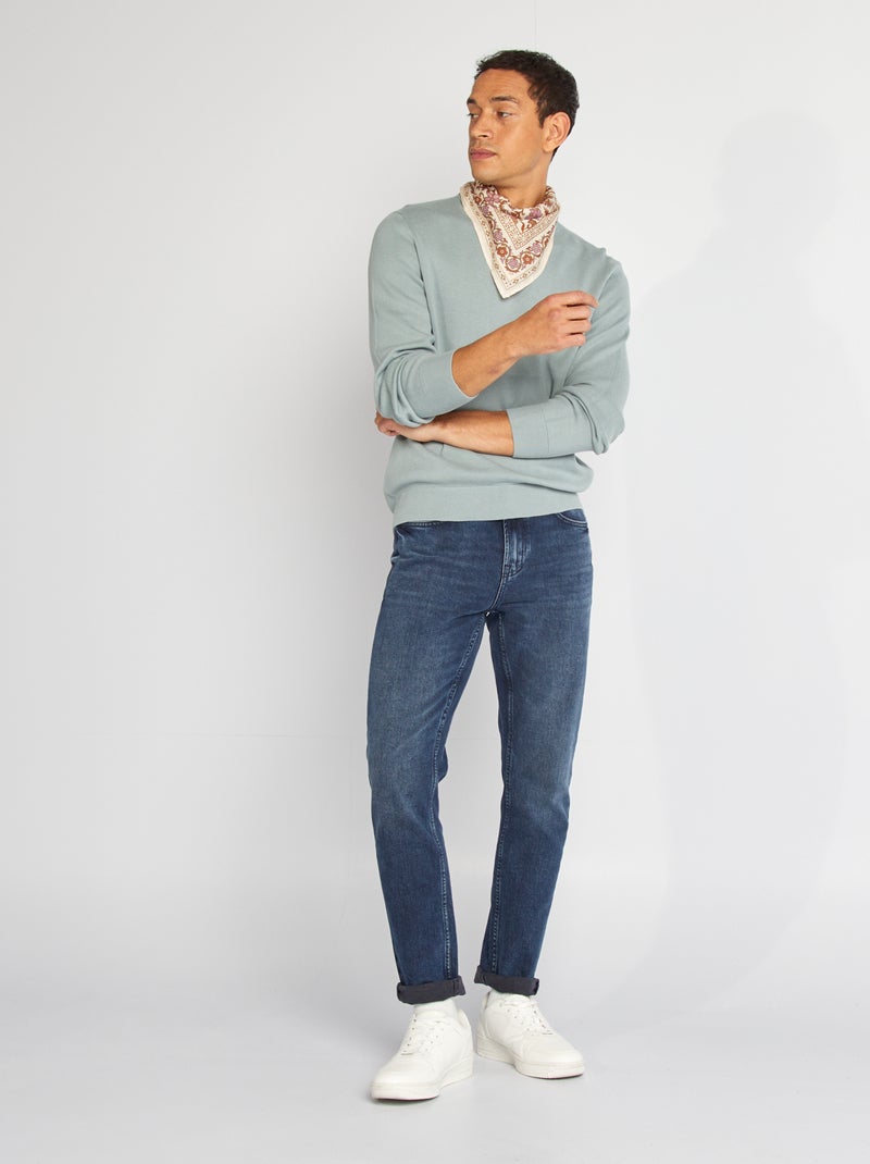 Fijngebreide trui met kraagje blauw - Kiabi